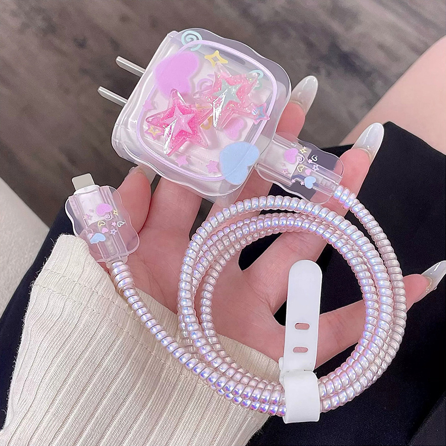 Phone Accessories Design - Pink Star Cable Charger Protector Cover