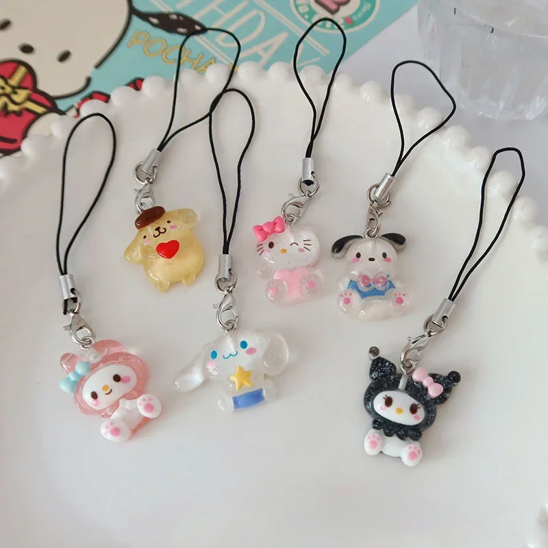 Phone Accessories Keychain - 6 Pieces Anime Hello Kitty Bag